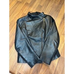 Iman Women's Size Small Black Leather Moto Jacket- FLAWED